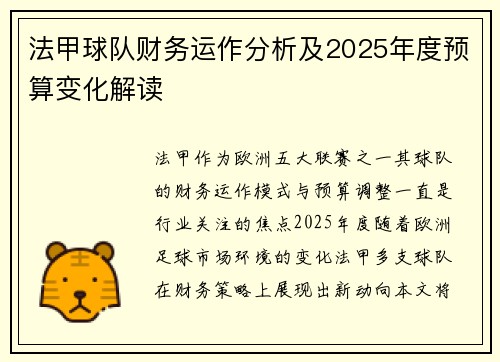法甲球队财务运作分析及2025年度预算变化解读