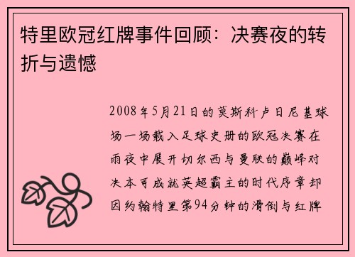 特里欧冠红牌事件回顾：决赛夜的转折与遗憾